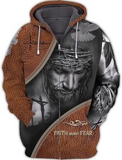 Jesus Faith Over Fear Christian Zip 3D HOODIE Halloween Gift Best Price Us Size
