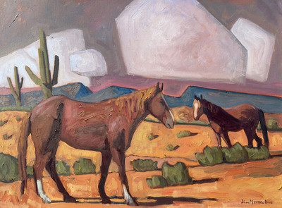 Western art painting horses desert clouds signed 18x24 canvas print