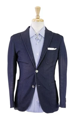 Boglioli Navy Blue Jersey Knit Cotton Patch Pocket 2-Btn Slim Blazer Jacket 36S