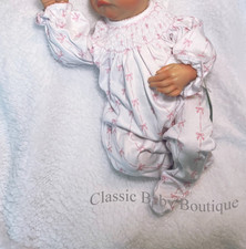 NWT Pink Bow Smocked Pima Cotton Romper Footie Newborn Magnolia Baby Girls