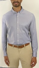 Kirkland Men's Modern Fit Knit Button Up Dress Shirt, Blue Dots,L 16-17 34/35