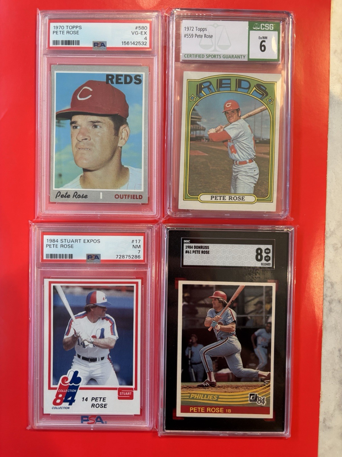 Pete Rose 4 Card GRADED LOT 1971 1972 1984 PSA SGC CGS HITS KING VINTAGE view 1