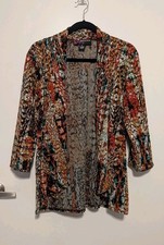 PECK PECK Open Front Cardigan Top Size XL Colorful 3/4 Sleeves Made In USA