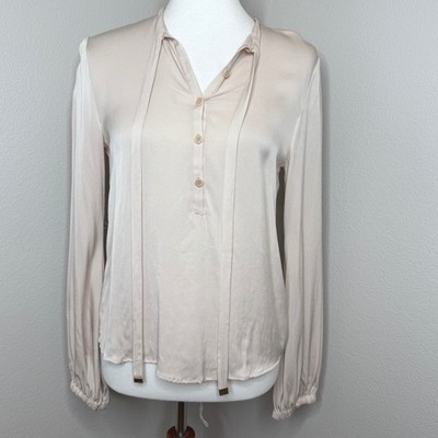 DIANE von FURSTENBERG Silk Blend Blouse 8 Beige Classic Quiet Luxury Minimalist