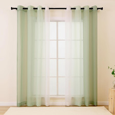 Ombre Sheer Curtains 108 Inches Long for Living Room, Transparent Sage Green Cur