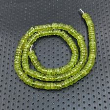 Natural Peridot Heishi Beads Necklace, 4x4.5MM August Birthstone Stone, 18