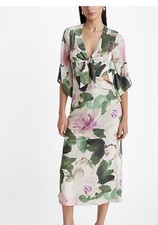 Express Women’s Satin Floral Pink Cutout Tie Front Midi Dress NWT
