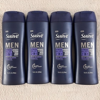 Lot of 4 Suave Men Stress Relief 2-in-1 Lavender & Cedarwood Scent (12.6 fl oz)