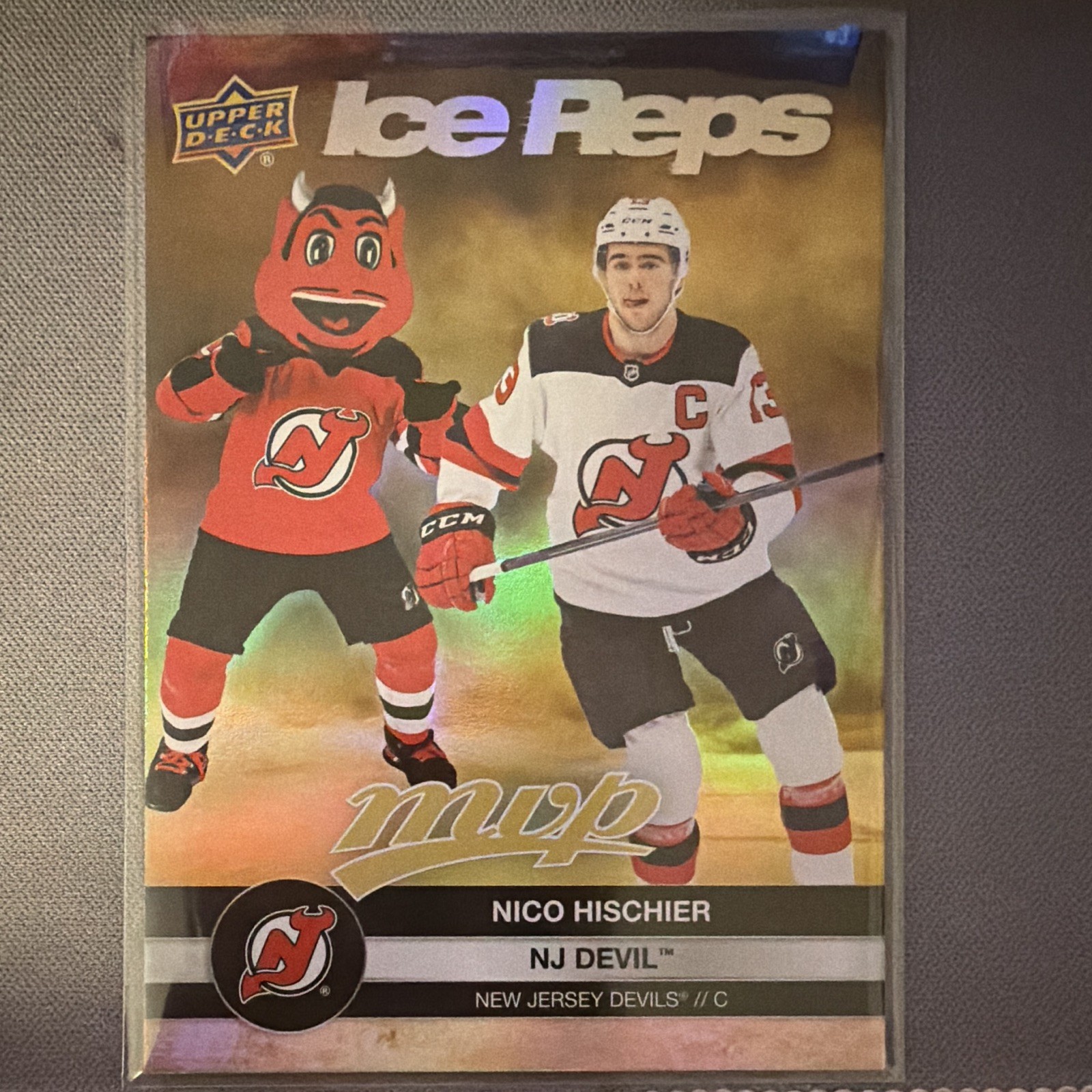 Upper Deck 2023-24 MVP Hockey Ice Reps Nico Hischier #IR-9 Devils Gold