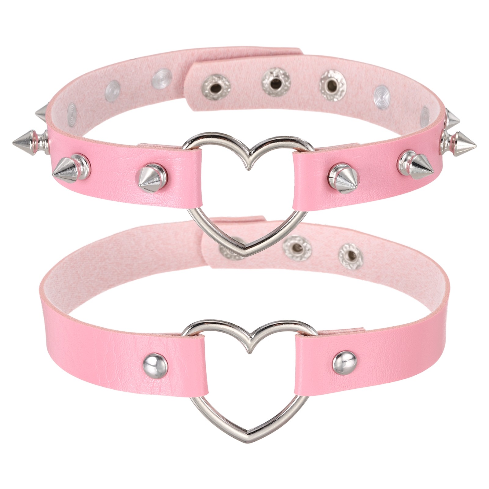 2 collares de cuero PU para mujer, gargantillas con corazón y púas, rojo