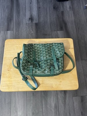 Goyard Green Goyardine Messenger Bag Adjustable Strap Buckle Closure