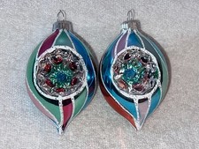 Christmas ornaments set of 2 glass Radko Shiny brite indent teardrops swirl