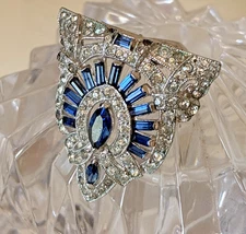 Vintage CORO Blue Clear Rhinestone Dress Scarf Clip Art Deco 1930's Pat. 1852188