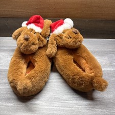 Grinch Stole Christmas Max Dog Kids 9-10 Slippers Santa Hat 3-D Faux Fur Gift