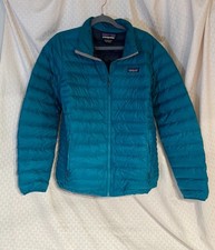 Patagonia Worn Wear Women s Teal Blue Goose Down Puff Full Zip Jacket XL NWOT