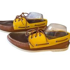 Sperry Topsiders Boat Shoes Yellow Brown Men's 9.5 Preppy Old Money