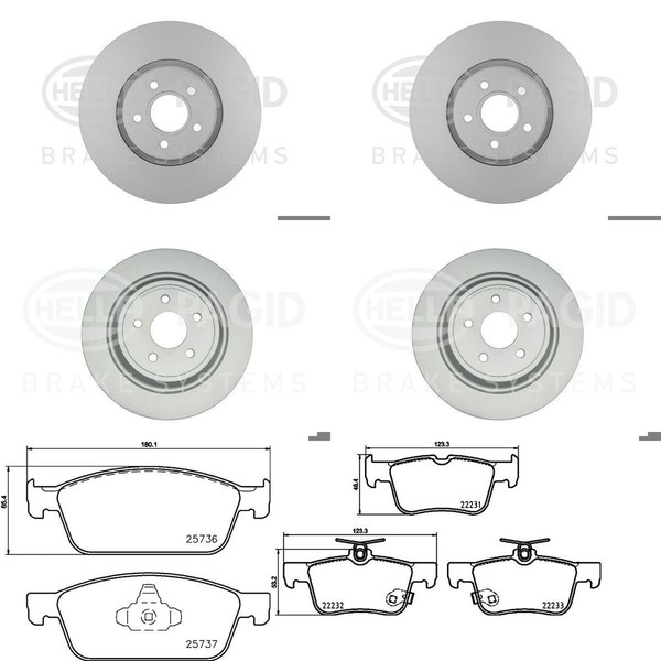 Hella Bremsscheiben + BelÄGe Vorne + Hinten Passend FüR Ford Kuga II 2 MK2-image