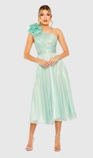 New Mac Duggal Rosette One Shoulder Tea Length Dress In Sage Size 8 $298