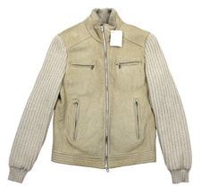  11800 Brunello Cucinelli Suede Shearling Cashmere Knit Bomber Jacket XS Beige