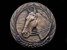 SB05157 VINTAGE 1970s  HORSE  COMMEMORATIVE BRASSTONE BELT BUCKLE