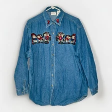 Vintage Bobbie Brooks Christmas Denim Shirt Sz XL Button-Up Long Sleeve Bears