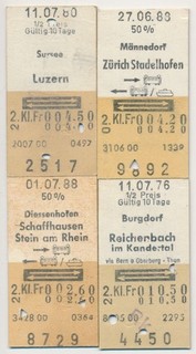 SWITZERLAND Railway ticket x4 Mannedorf Reicherbach im Kandertal Burgdorf CJ23