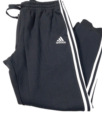 Adidas Fleece Mens Sz Large Tapered Cuff 3-Stripes Sweat Pants Black/White