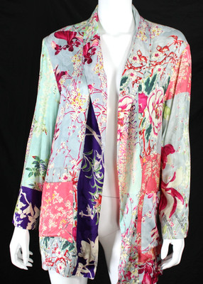 ETRO Multicolor Floral Patchwork Jacquard Open-Front Jacket 46