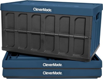 CleverMade Collapsible Storage Bins with Lids 46L, 3 Pack   Stackable Foldabl...