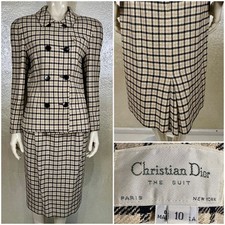 Vintage 1990s Ladies CHRISTIAN DIOR The Suit Plaid Wool Two Piece Skirt Suit Set