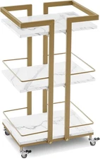 BarberPub Utility Salon Trolley,Metal Storage Rolling Barber Trolley with Wheels