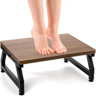 ELFULLY Wooden Step Stool for Adults Seniors, 16.1''L x 11.8''W x 6.9''H, Brown 