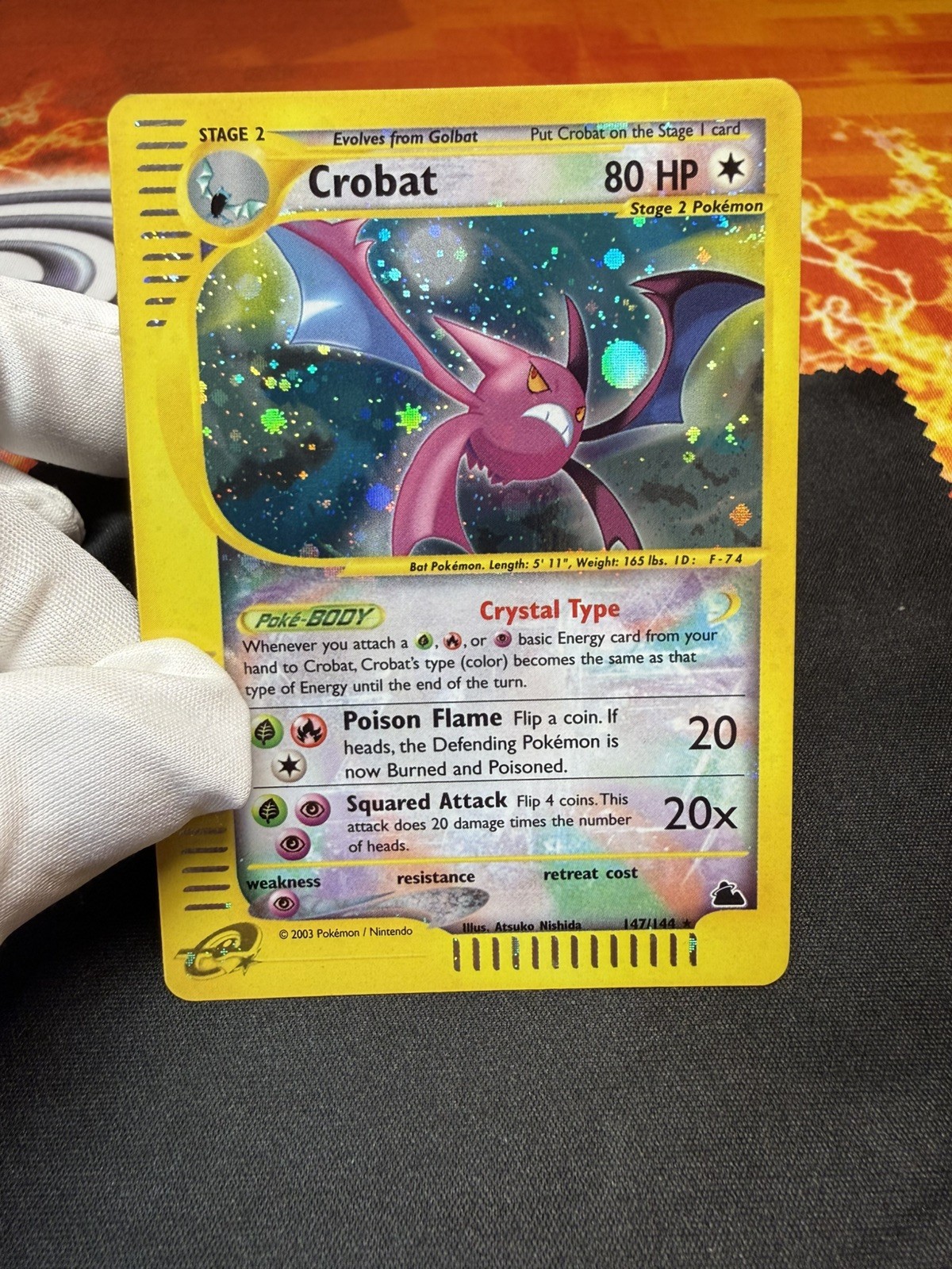 2003 POKEMON SKYRIDGE #147/144 CROBAT CRYSTAL SECRET RARE HOLO ENGLISH (LP+/NM)