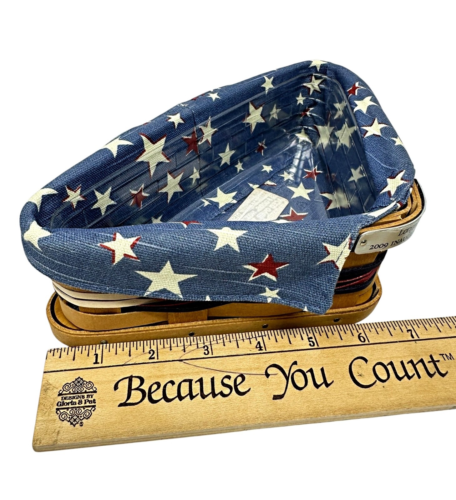 Longerberger 2009 Inaugural Basket w Lid Protector Fabric Liner Triangle Flag