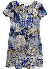 TALBOTS Women’s Sheath Floral Short Sleeve Size 10 Dress Round Neck Back Zip