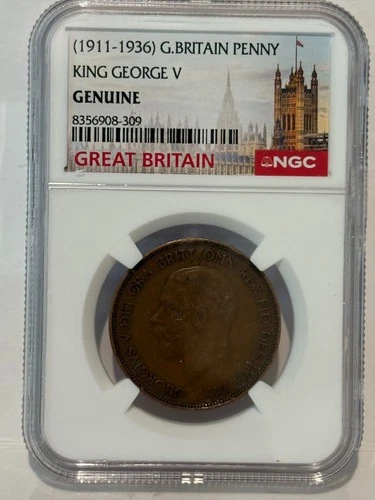 1911 Great Britain Penny Coin King George V NGC Slabbed & Graded GENUINE