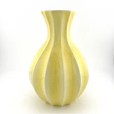 MCM FTD Flower Vase Solid Creamy Yellow White 7 inches tall with Ribbed design