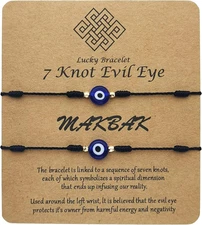 Evil Eye 7 Knot Lucky Bracelets for Women Men Adjustable Lucky Amulet Black Red 