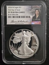 2024 W PROOF SILVER EAGLE NGC PF70 UCAM FIRST DAY ISSUE CABRAL SIGNED PRESTIGE 