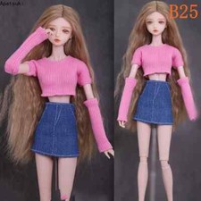 Pink Sweater Outfits For 11.5in. Doll Clothes Set For 1/6 Dolls Top Denim Skirt