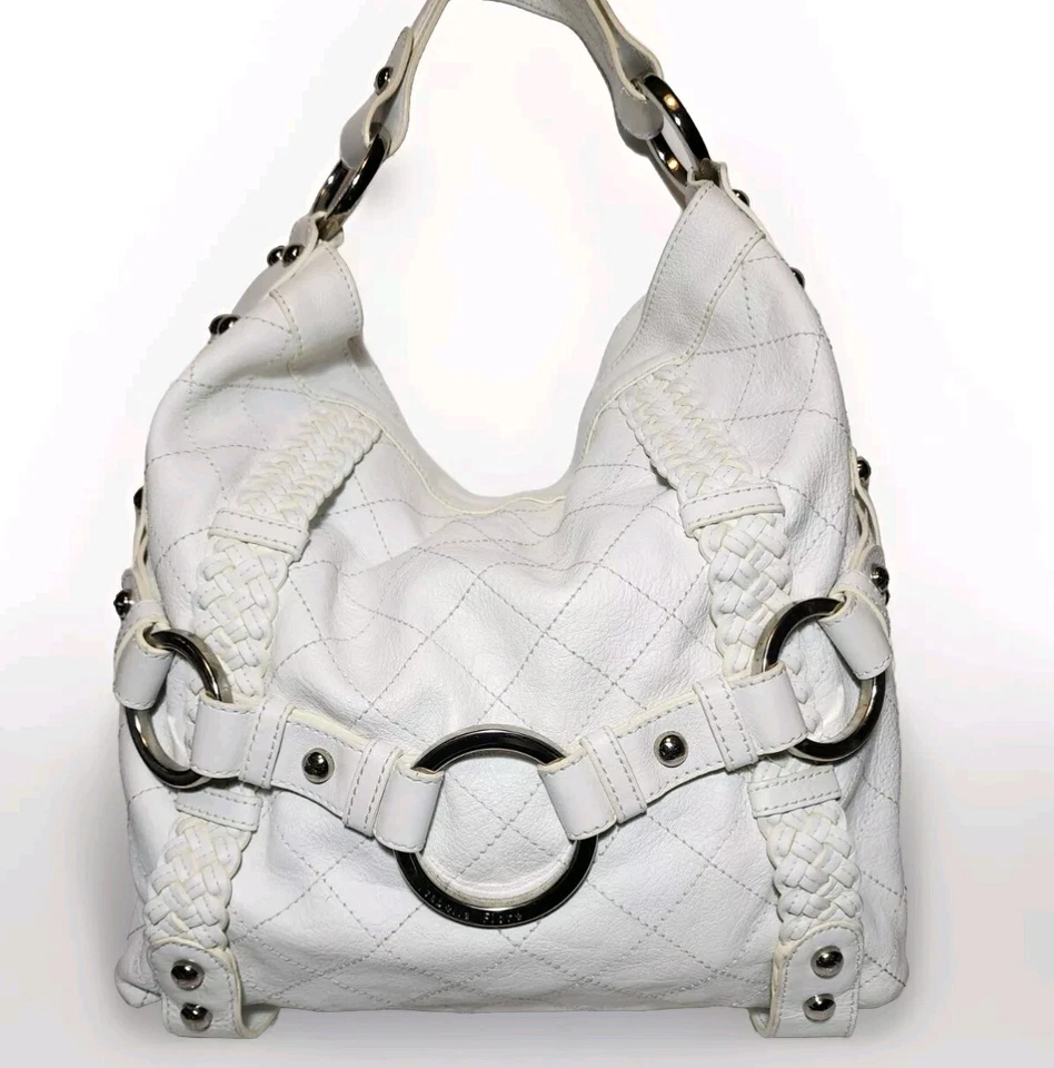 ISABELLA FIORE CARINA LARGE WHITE LEATHER HOBO BRAIDED ACCENTS SHOULDER $795