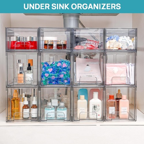 Clear Plastic Storage Bins - Stackable Drawers for Vanity, Kitchen, Bathroom - Picture 7 of 9