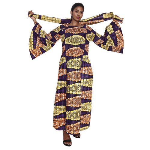 Maxi vestido para mujer Africa con hombros descubiertos manga campana -- FI-50081 - Imagen 2 de 8