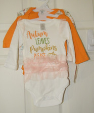 Baby Kiss 3 Bodysuits Fall Thanksgiving Autumn Pumpkin Orange 0-3M NWT