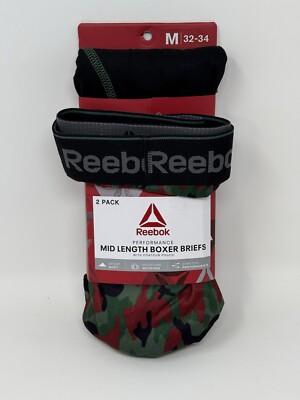 Reebok Performance Mid Length Boxer Briefs w/Contour Pouch Pack Medium  (32-34)
