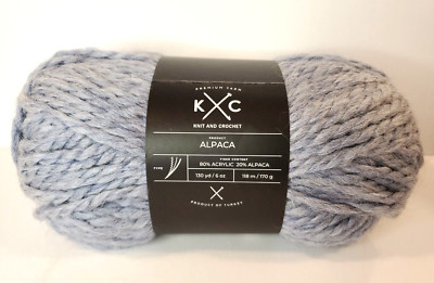 K&C Luxe Craft Alpaca Yarn 170g/6oz 130yds/118m Pale Blue Color Super Bulky