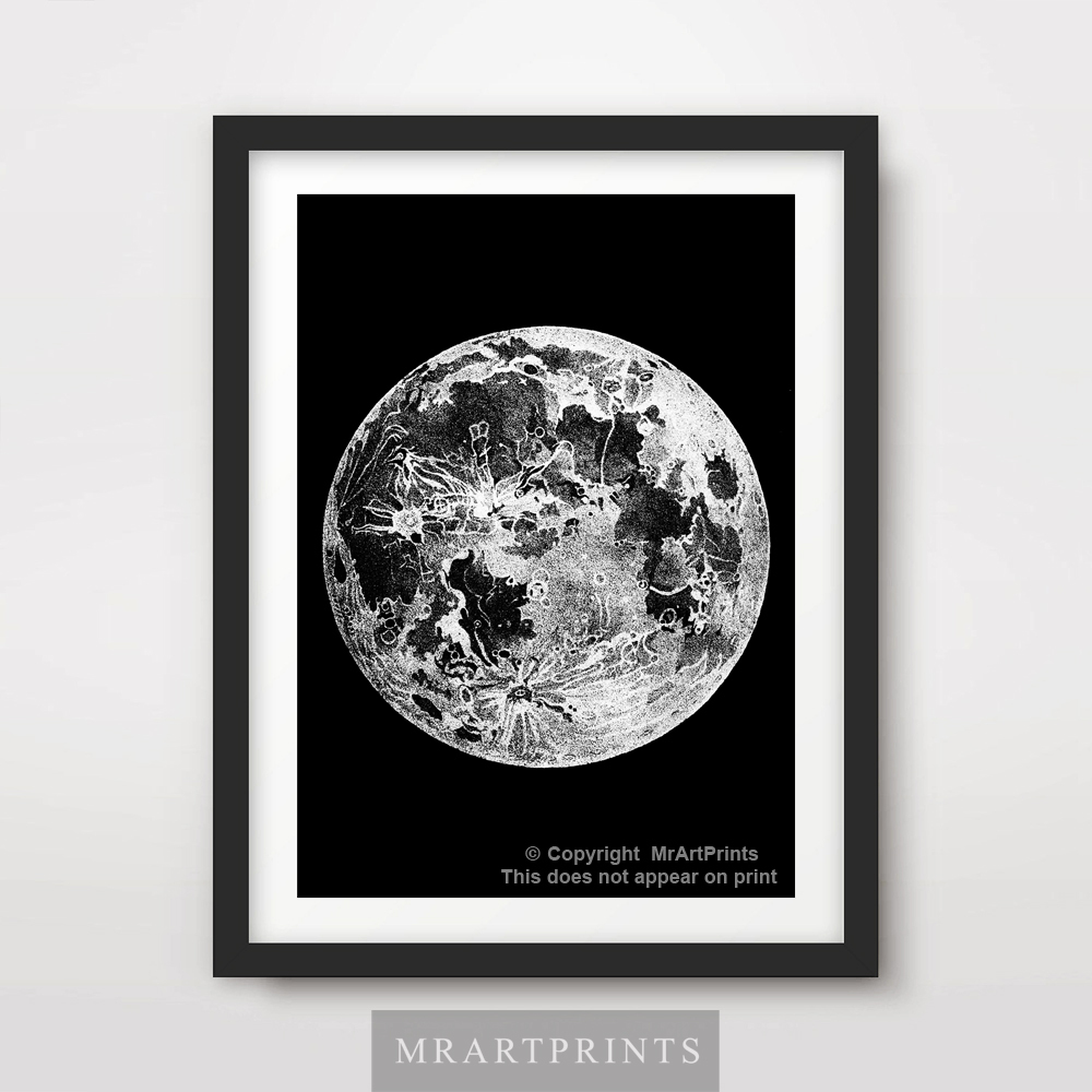 MOON Art Print Poster Home Decor A4 A3 A2 Black White La Lune