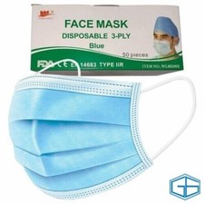 DISPOSABLE FACE MASK TYPE IIR 2R FLUID RESISTANT 3PLY SURGICAL MEDICAL GRADE X50
