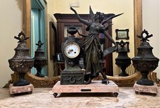 Antico trittico dell' 800 da camino a pendolo con base in marmo del XIX secolo