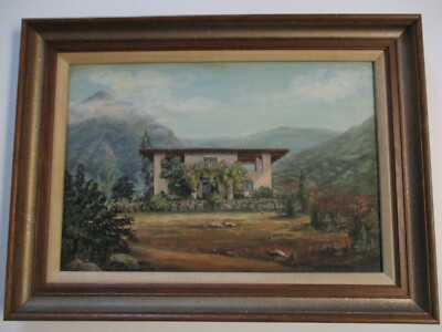 ANTIQUE SANTA INEZ SANTA BARBARA HISTORIC PAINTING OLD CALIFORNIA HOME LANDSCAPE
